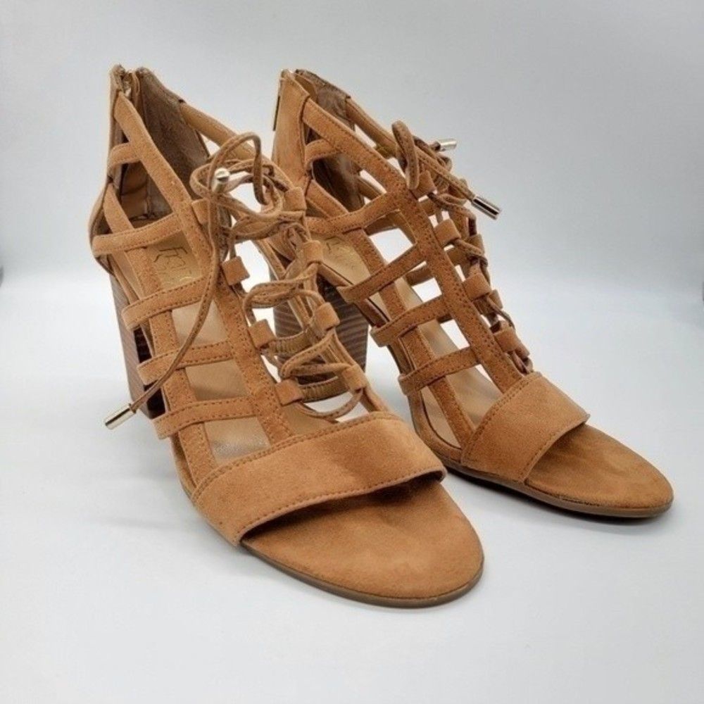 Franco SARTO Tan Nubuck Caged Gladiators Ankle Sandals